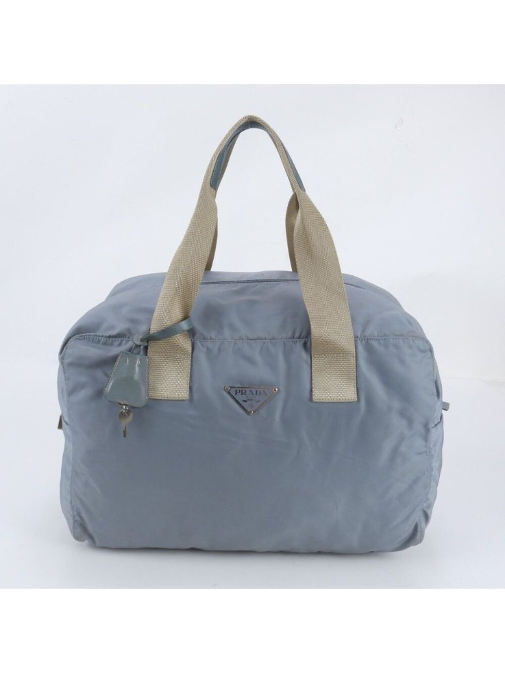 Prada Tessuto Nylon Triangle Logo Leather Boston Bag